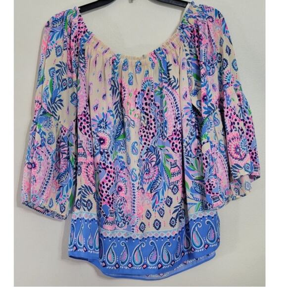 Lilly Pulitzer Top Womens Large Nevie Off Shoulder Macadamia Haute Nature NWOT - Picture 2 of 12